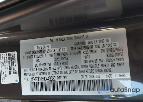 2021 Mazda Cx-5 Signature z USA, uszkodzony, nr VIN JM3KFBEY6M0449522